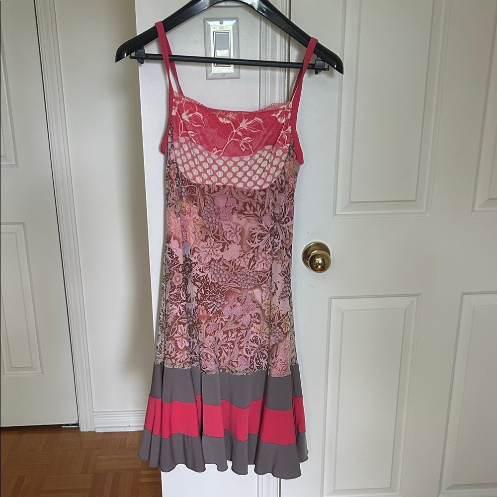 Pink Floral Midi Slip Dress with Contrast Hem